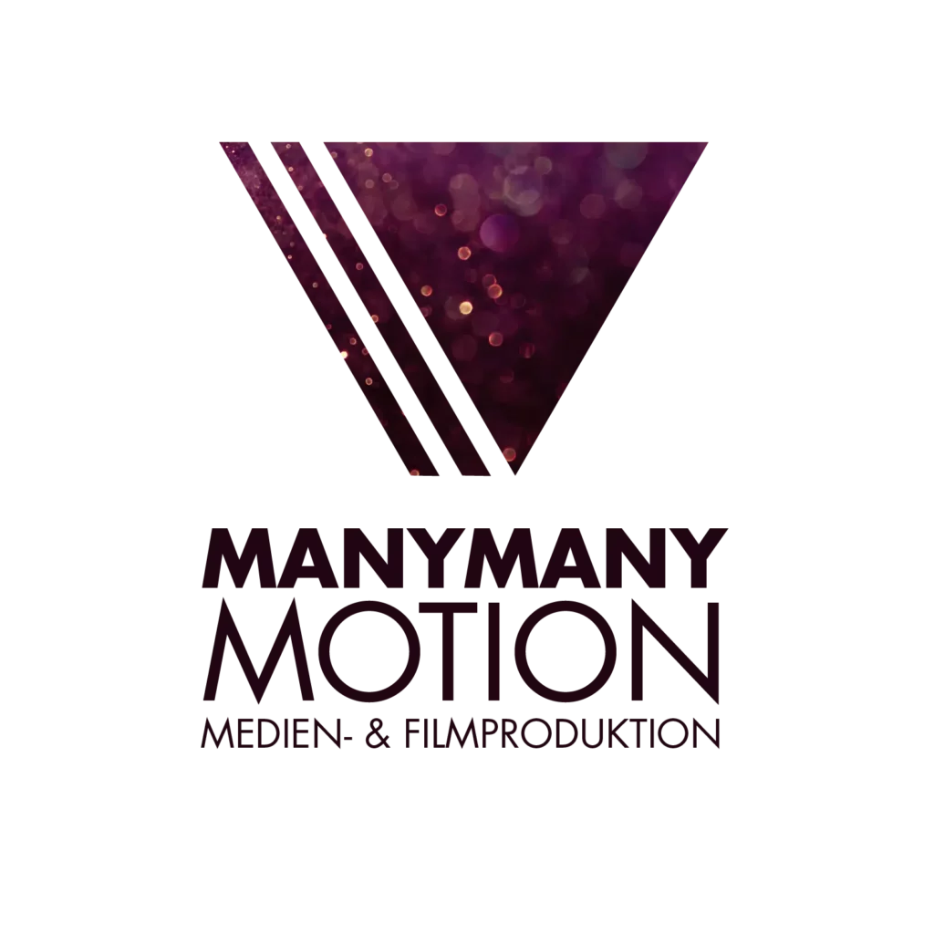 Dunkles Dreieck mit Glitzereffekt, darunter Schriftzug „Manymany Motion“.